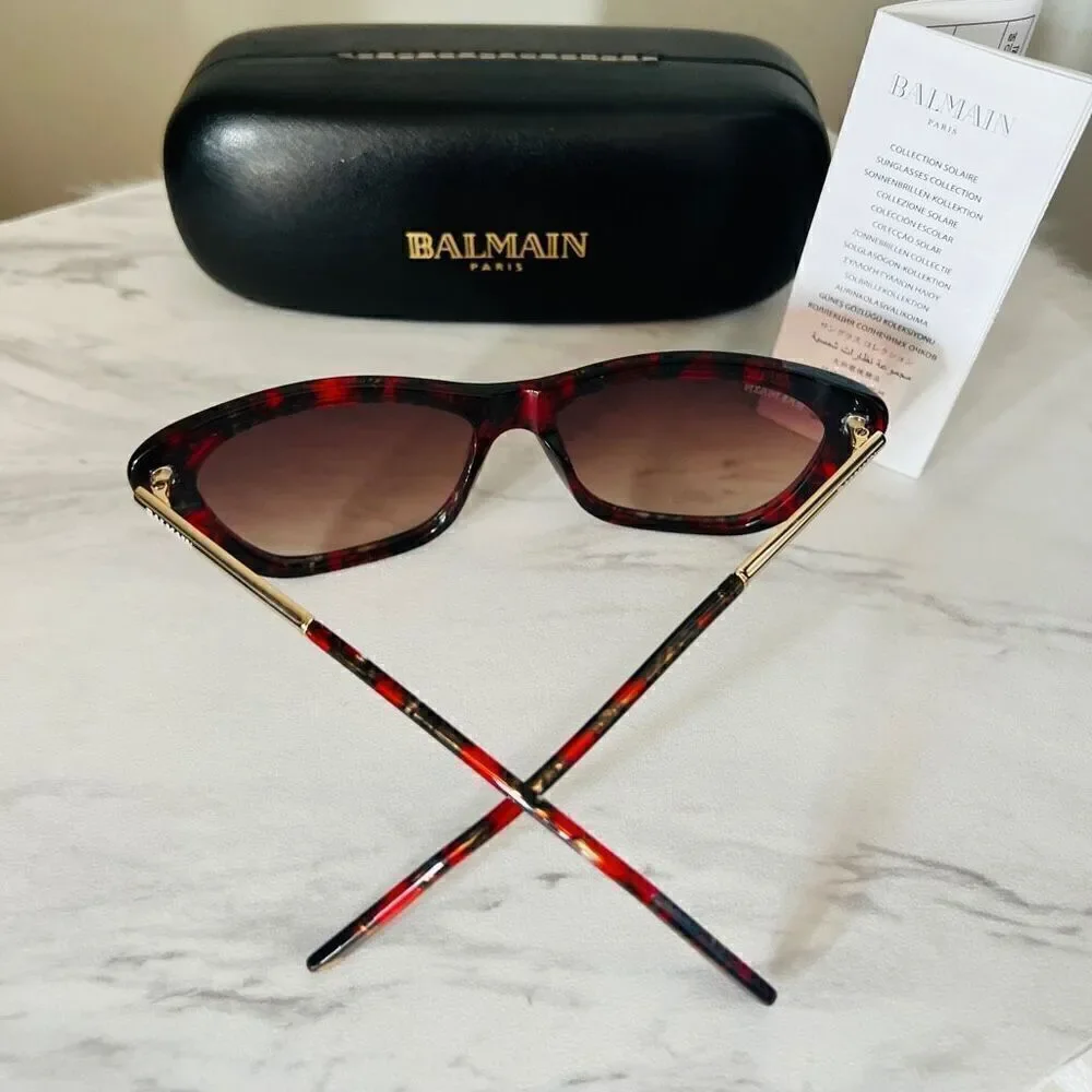 BALMAIN 56mm Modified Cat Eye Sunglasses, Polarized, Designer, Red Tortoise, NWT